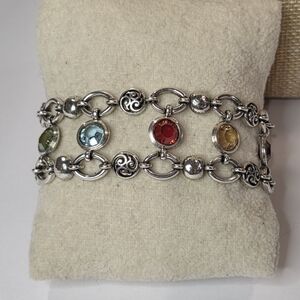 BRIGHTON Silver Bracelet With 8 Beautiful Multi Colored SWAROVSKI Crystals‎